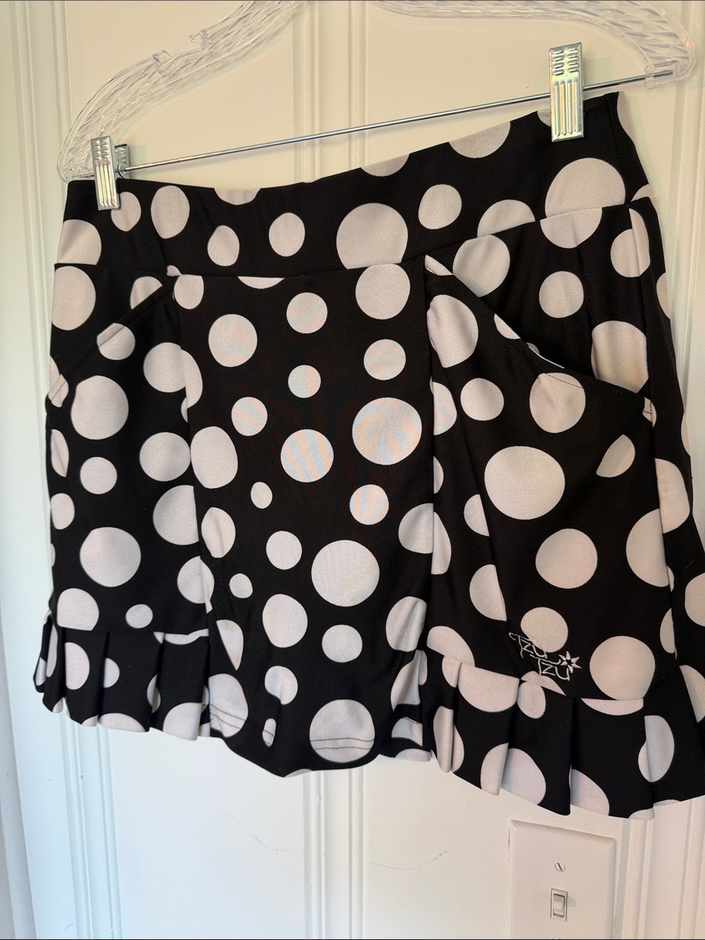 Tzu Tzu Black Mini Skirt with White Polka Dots